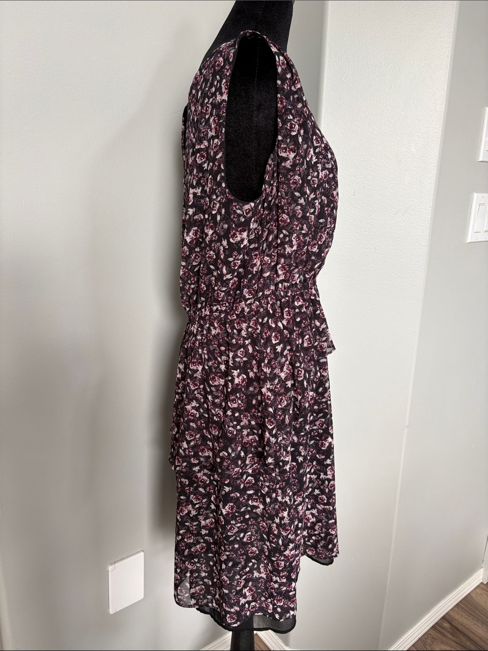 H&M Black Dress with Pink Floral Print Midi - Picture 4 of 5